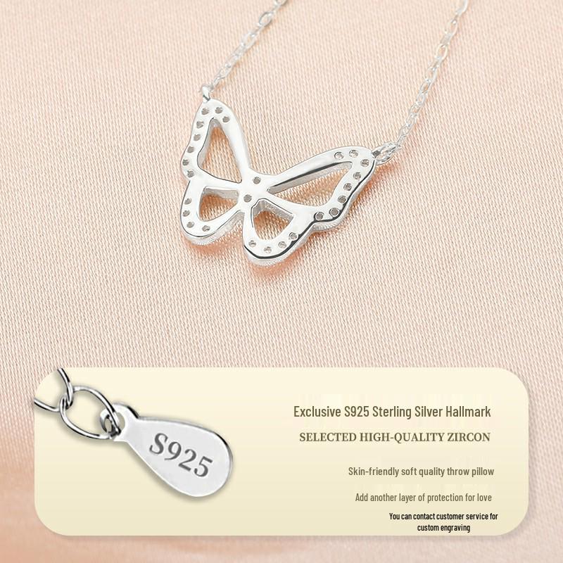 S925 Sterling Silver Butterfly Necklace: Elegant Luxury Clavicle Chain Gift for Women.