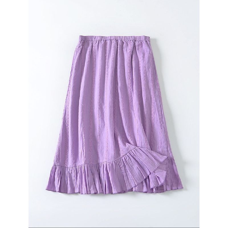 

Тканая хлопчатобумажная ткань Летняя и осенняя мода Конфетно-цветная Красивая миди-юбка Violet L