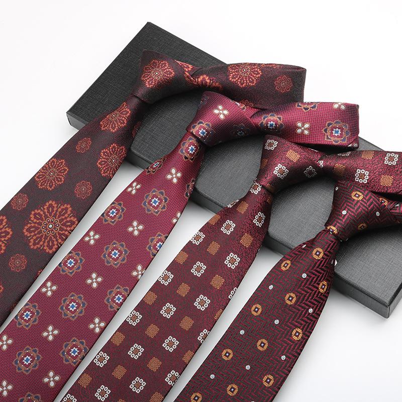 Burgundy Tie Men, Wedding Banquet Best Man Groom Host Festive Gentleman High-End Pattern Hand Tape 8Cm