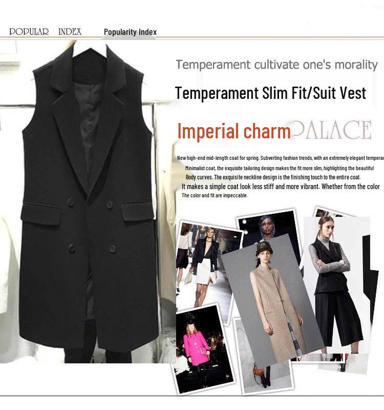 Korean Style Plus Size Mid-Length Lapel Vest for Women