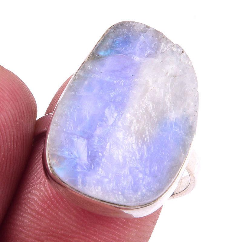 

Кольцо из натурального радужного лунного камня ручной работы из чистого серебра 925 пробы, размер 9 K1u66