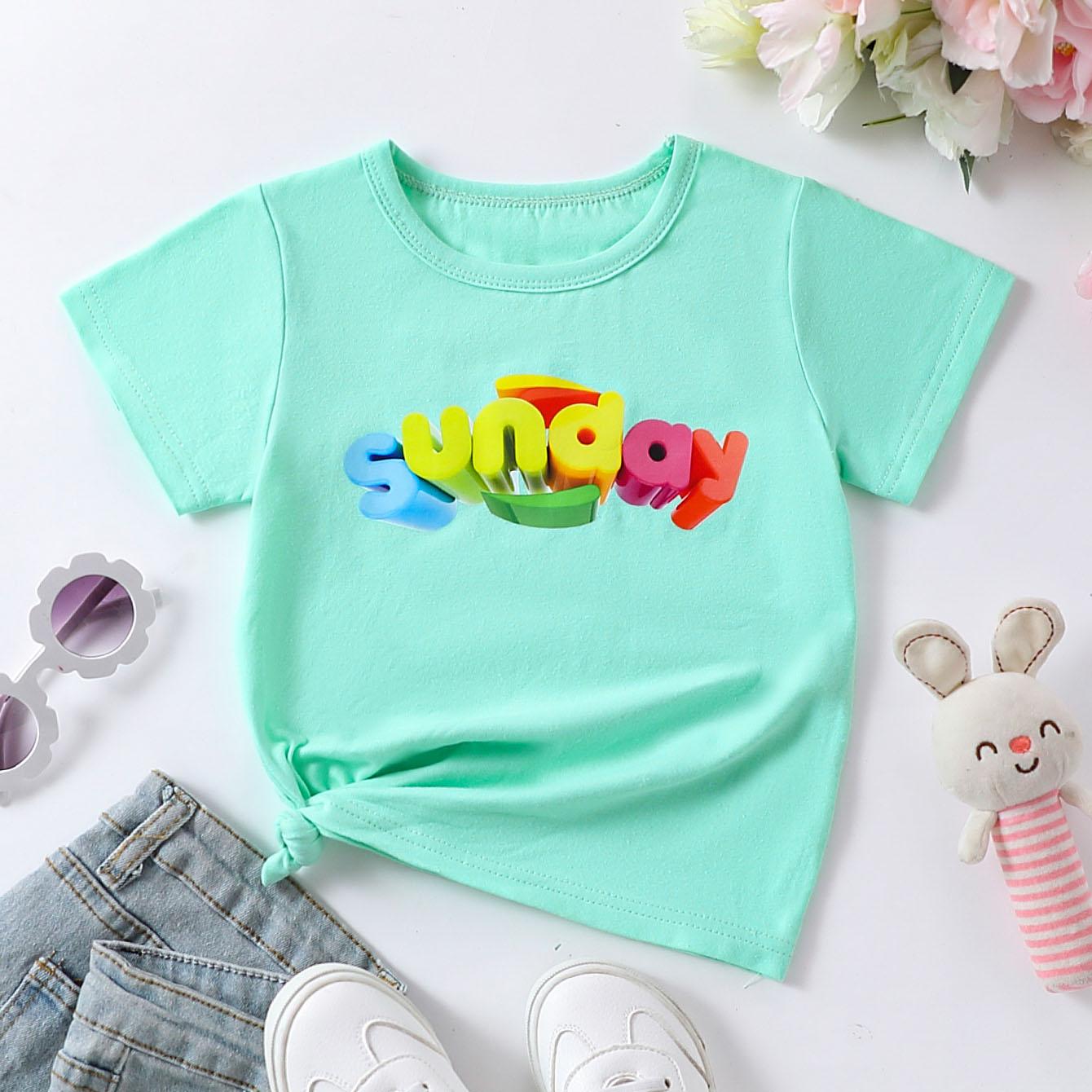 

1-10 лет Девочки Дни недели Хлопковые футболки с графическим принтом Календаря недели Повседневные и модные футболки для весны и лета 140(9-10Y)