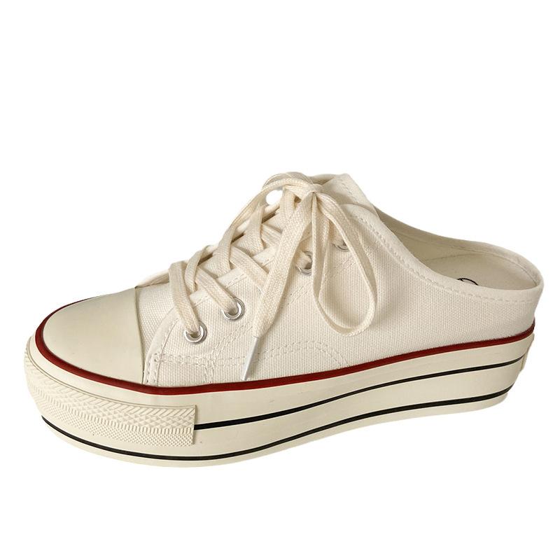 

6066 5.5 cm thick-soled half-drag canvas shoes, women s inner height increase with one pedal, small white shoes, women s shoes are lazy and versatile 40 білий