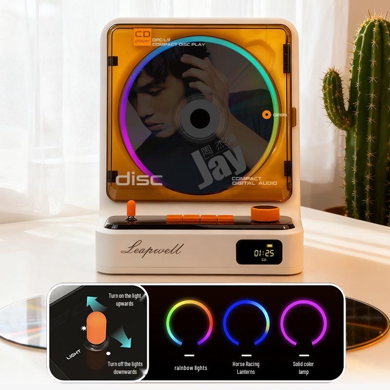 Retro Audiophile Vinyl Record & CD Player with Bluetooth Speaker, Portable Charging, and Atmosphere Light Gift