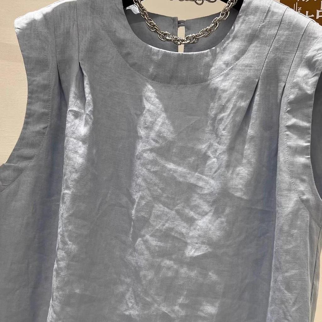 Chic Cotton-Linen Sleeveless Vest: Women's Loose Summer Pleated Top