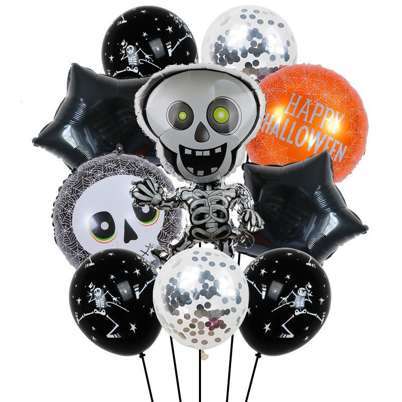 Halloween Pumpkin Cat Skull Ghost Aluminum Film Alien Latex Balloon Set Family Holiday Arrangement Gift