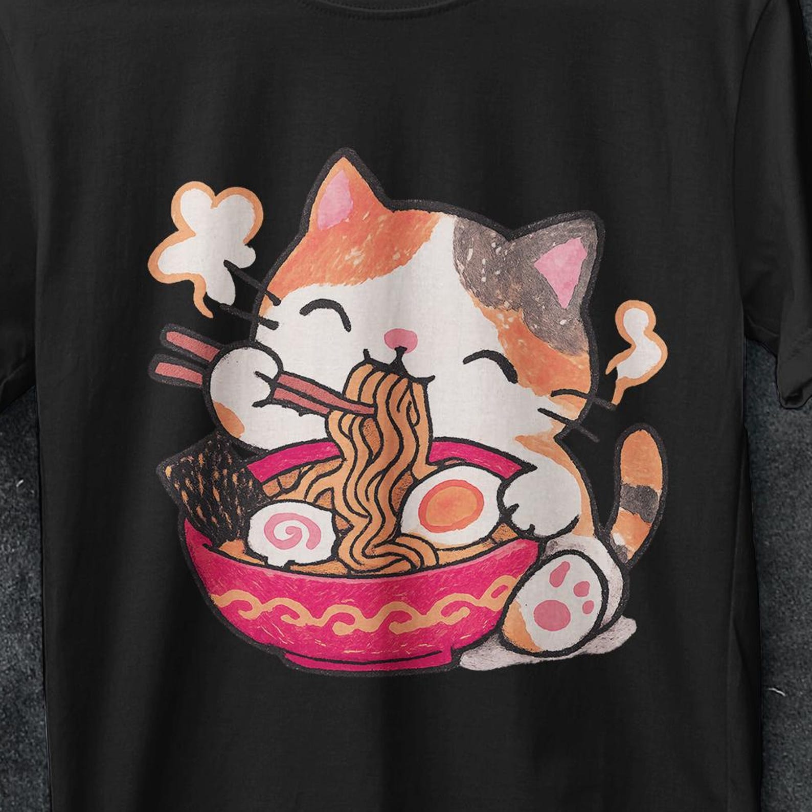 Ramen Cat shirt, Cat Eating Ramen Shirt, Cat Lovers Gift, Funny Cat Shirt,gift, Noodle cat shirt, cat eating noodles, black cat, Cat Sweater XL