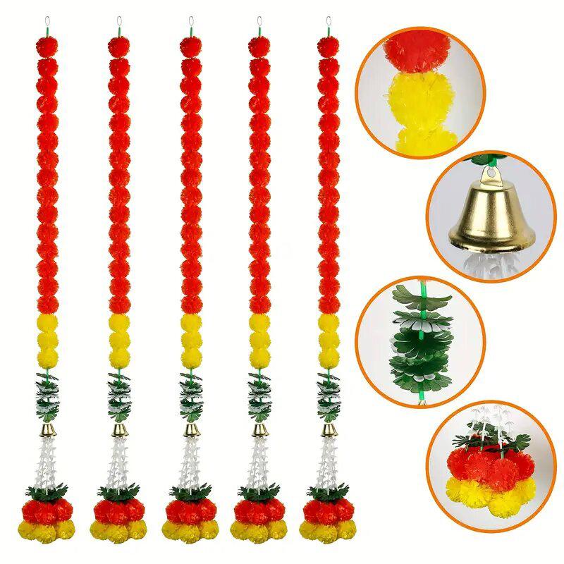 1PC Indian Weddings Halloween Yard Mexican Artificial Marigold Garland With Ball Tassels