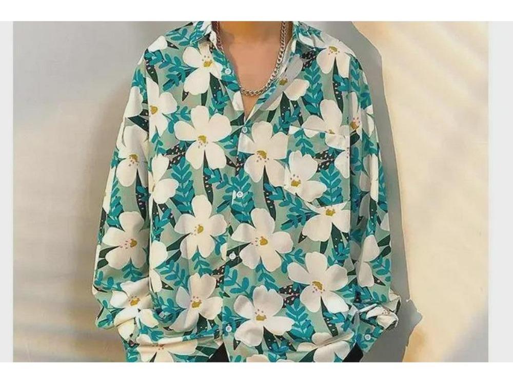 Men Spring Autumn Retro Jacket Trendy Korean Hong Kong Japanese Style Floral Shirt