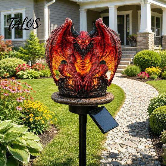 Automatic Solar Garden Stake Dragon Light, Outdoor Gothic Gargoyle Statue with Warm LED Lighting, Festive Dark Theme Decor Waterproof Resin Decorative