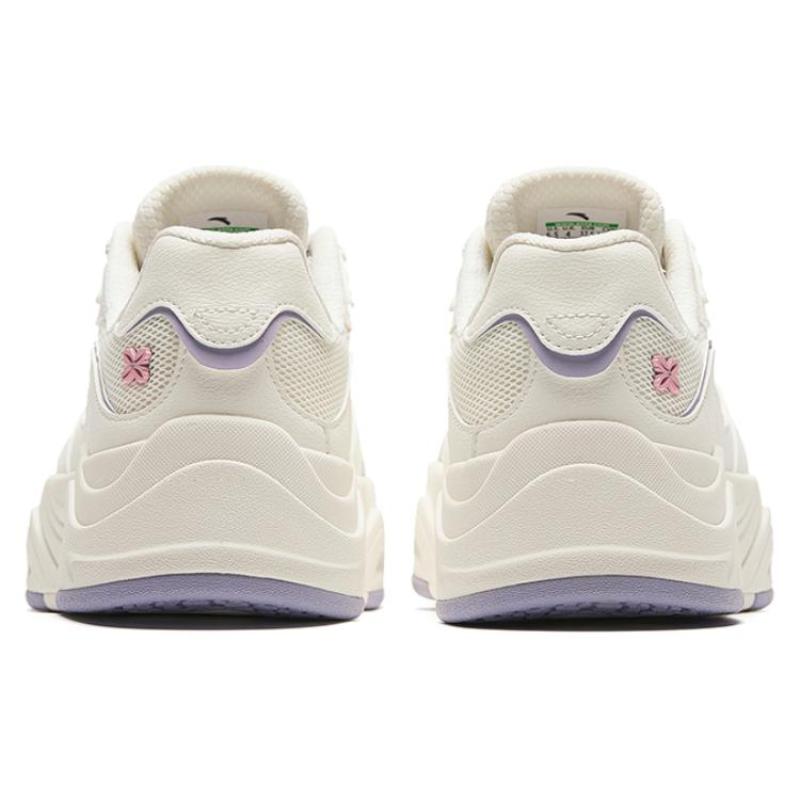 Anta Seaweed Cushioned Wear-Resistant Lightweight Height Increasing Low-Top Skateboard Shoes Women's White Purple Sneakers 922428011-2