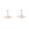 Used MINI BAS RELIEF DROP Pierced Earrings Stainless Steel Rhinestone Silver Pink NEW