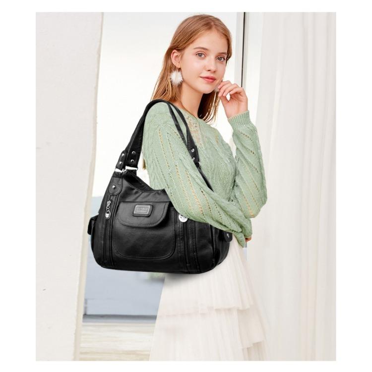 Retro Leather Shoulder Bag Female Multi-pockets Crossbody Bag Fashion Large Capacity Women Handbag New Messenger Bag Tote Purse