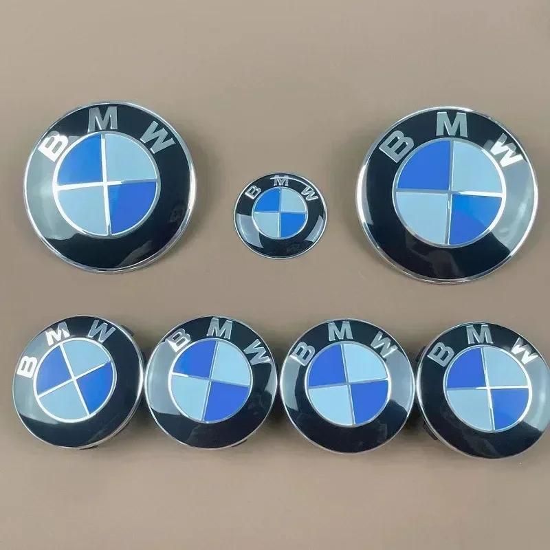New 7Pcs Front Hood Emblem For BMW 50th Anniversary Logo 82mm+Rear Badge 74mm+Wheel Hub Cap 68mm+Steering Wheel Sticker 45m
