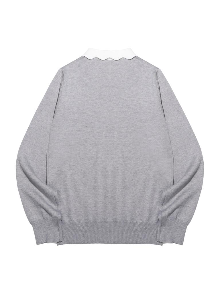20TH HOLE Scallop Collar Long Sleeve Knit Women [Light Grey]