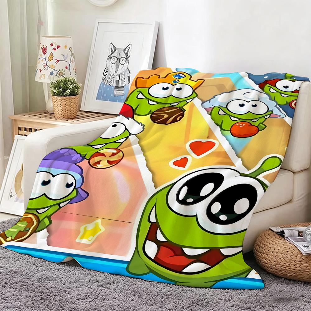 2D Hand Drawn Cartoon O-OmS NomS Throw Lightweight 240g Flannel Blanket Soft Skin-friendly for Summer Cooling