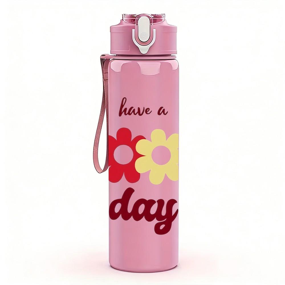 1PC Have A Good Day Soft Pastel Lettering Art 750ml Color Plastic Sports Water Bottle Leakproof Flip Straw Lid Suitable for Sports Office Home Use