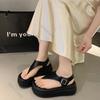 Fashion Thick Bottom Flip Flops Roman Sandals Fashion Women Summer Shoes Black Sliver 7cm High Heels Platform Buckle Sandalias De Mujer
