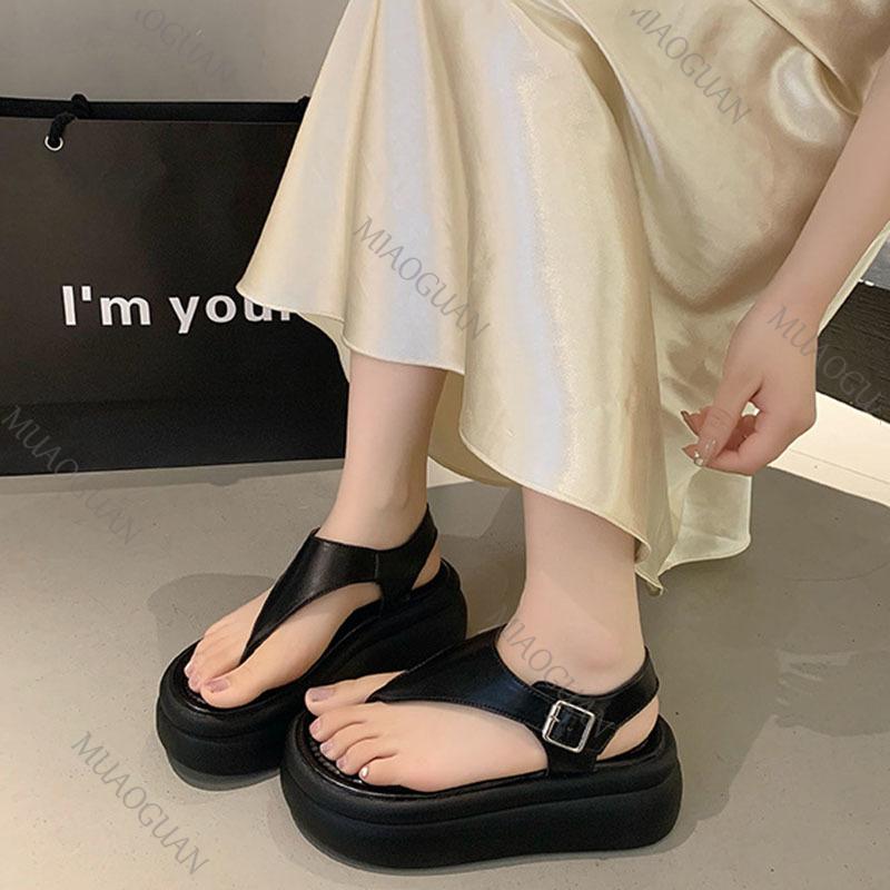 Fashion Thick Bottom Flip Flops Roman Sandals Fashion Women Summer Shoes Black Sliver 7cm High Heels Platform Buckle Sandalias De Mujer