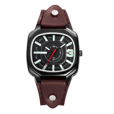 Kwadratowy zegarek z paskiem z prawdziwej skóry i luminescencyjny analogowy duży zegarek kwarcowy z regulacją unisex Idealny prezent dla lub dowolny męski wyświetlacz Retro,