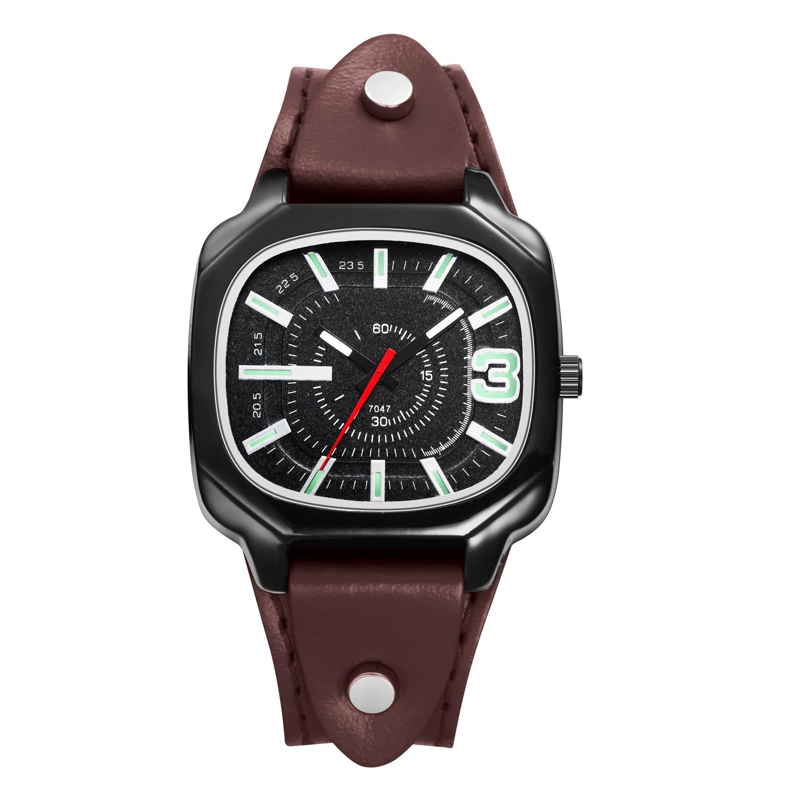 

Square Watch with Genuine Leather Strap and Luminous Analog Large Quartz Watch with Adjustable Unisex Perfect Gift for or any Men s Display Retro, кофейный