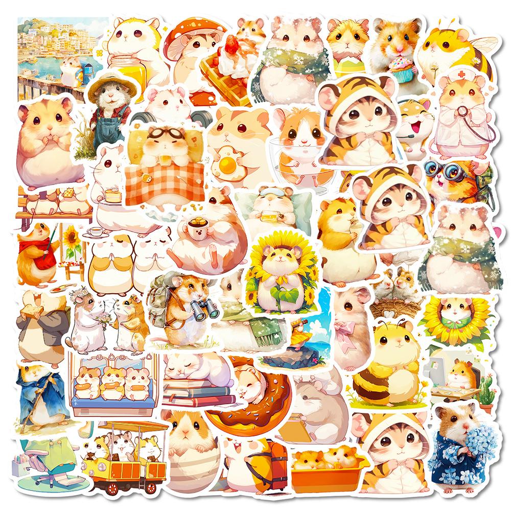 10/30/56pcs Cute Hamster Animal Cartoon Stickers Kawaii Watercolor Graffiti Decals DIY Laptop Phone Stationery Sticker Toy Gift