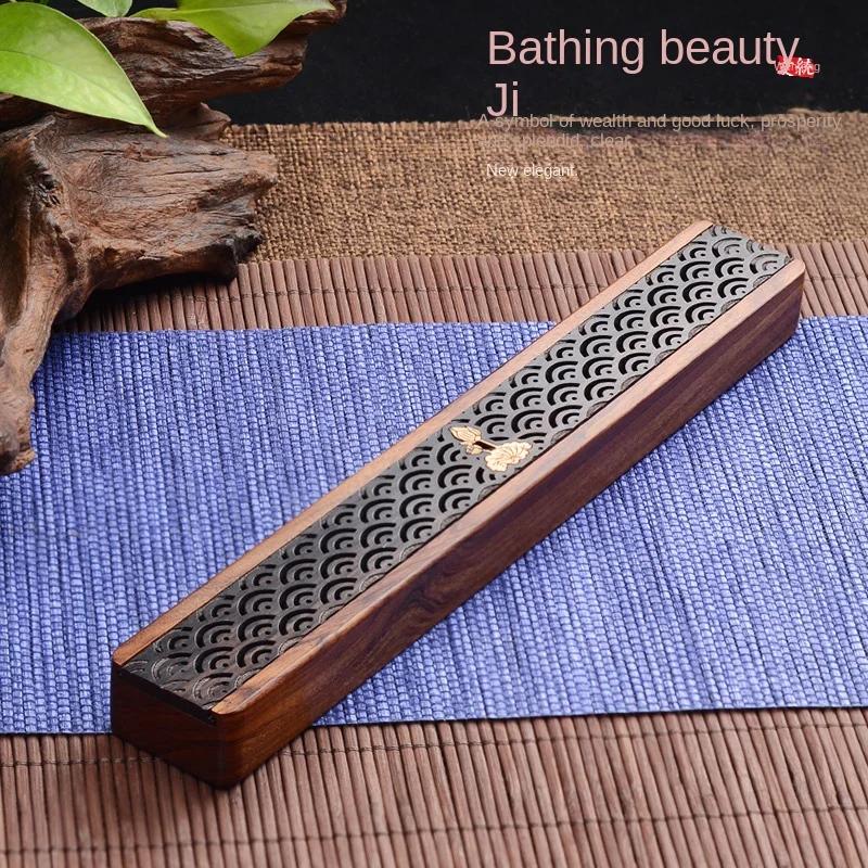Creative Retro Black Home Office Wooden Incense Holder Incense Burner Traditional Chinese Type Wood Handmade Carving Censer Box