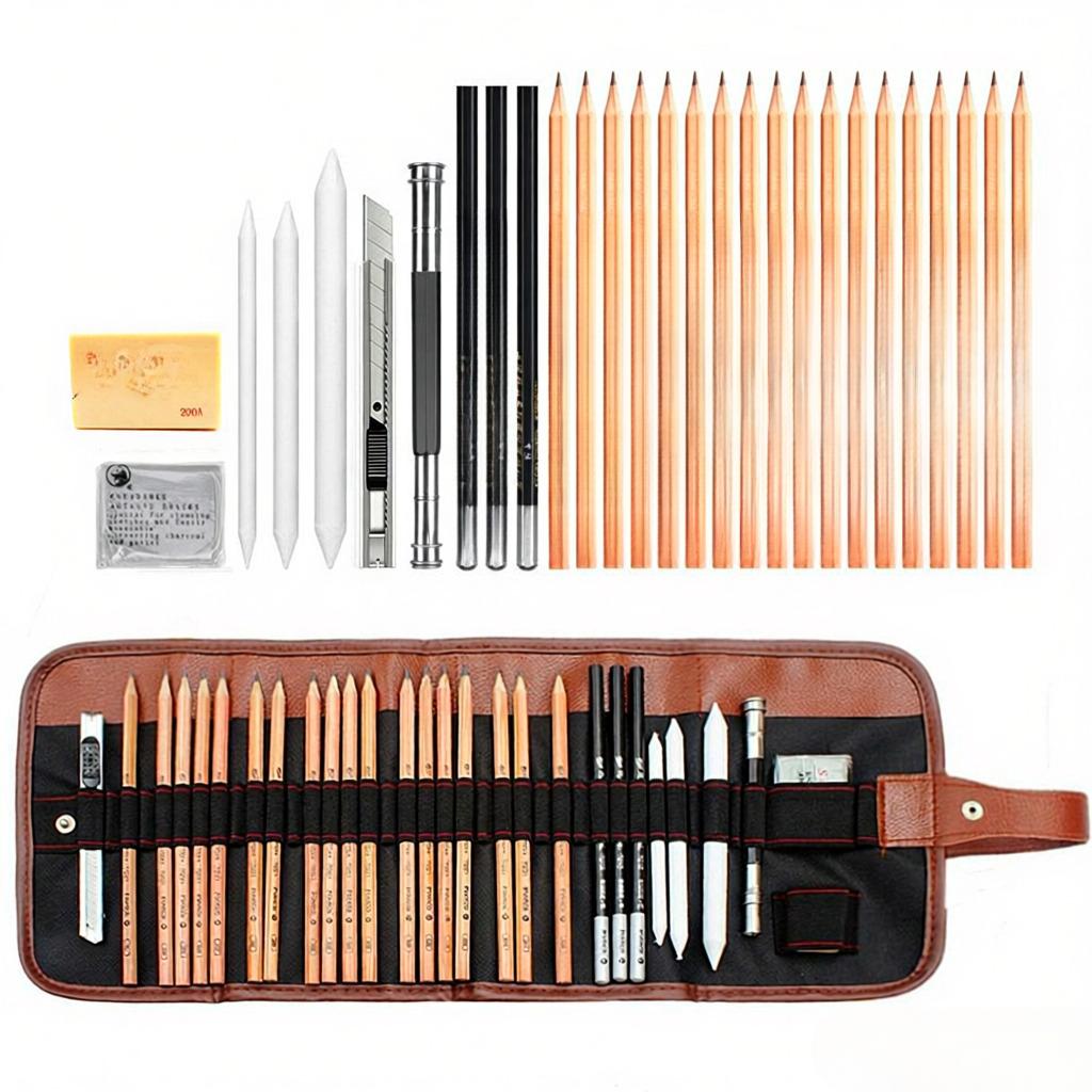 29PCS Pencil Set Drawing Sketching Charcoal Pencil Art Professional Art Supplies with Storage Pouch Bag Portrait Drawing Tool Great Gift for Adults S