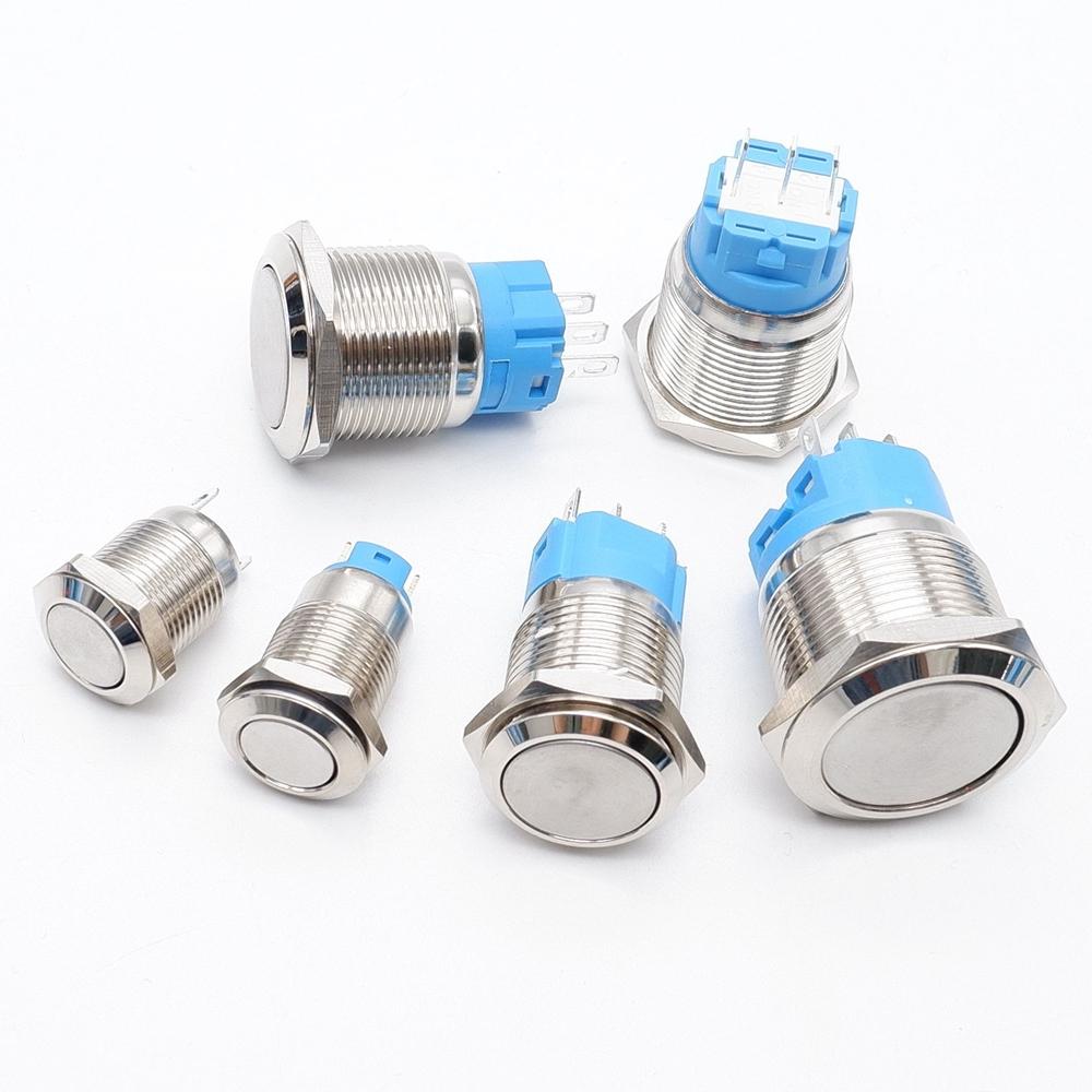 12/16/19/22mm Metal Push Button Switch Waterproof Momentary Latching Power Switch No LED Start Stop On/Off High Head Flat Head Switches4