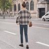 Damen Retro Karierter Wollmischungs-Reversmantel