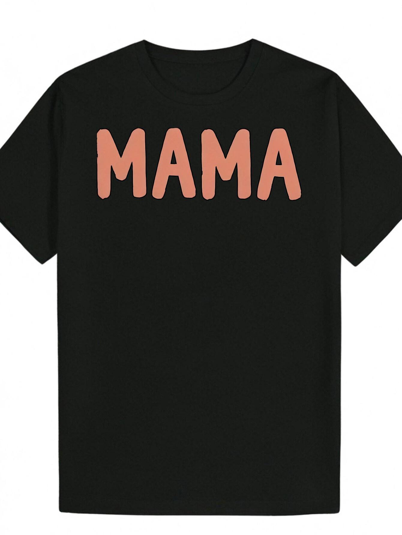 

Short Sleeve T-shirt - Black with Bold Pink MAMA Letter Print L