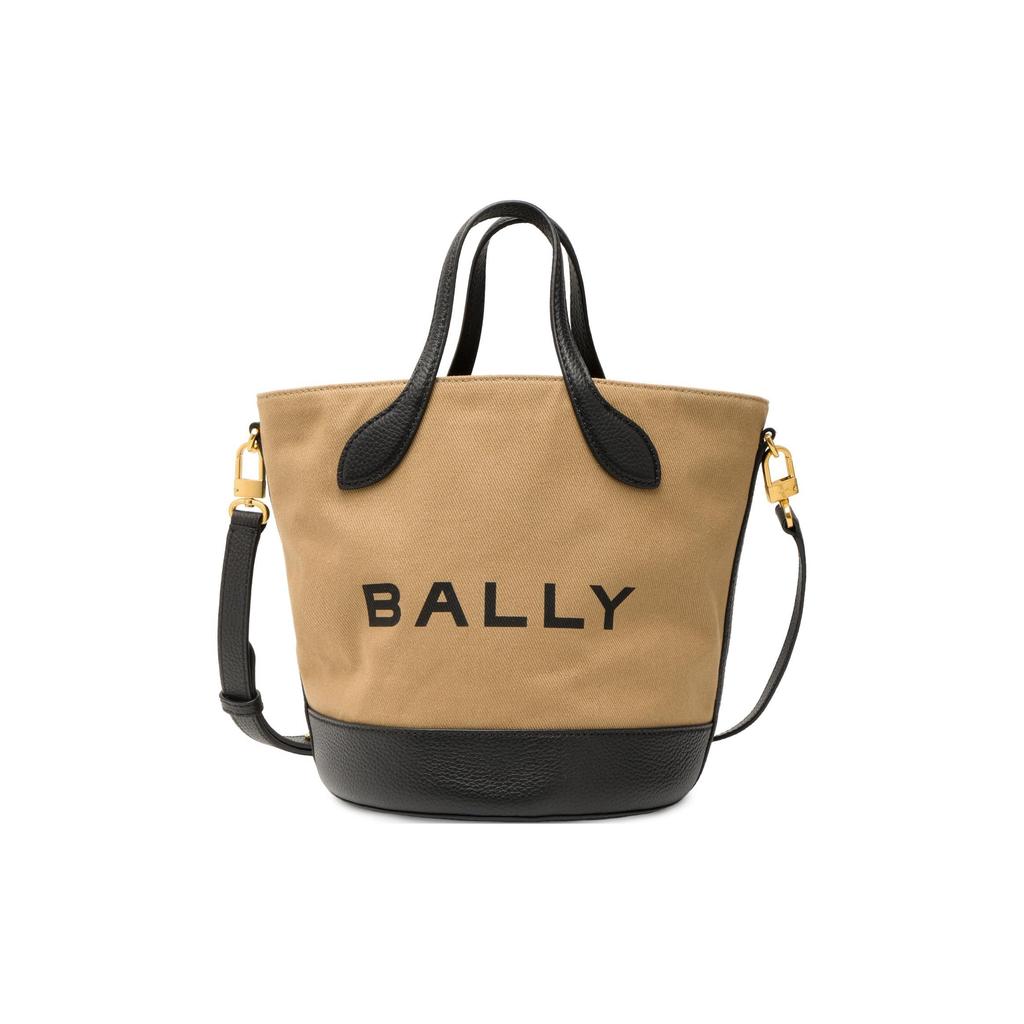 Bally Large Letter Logo Drawstring Closure Fabric With Leather Bucket Bag Women Bags Brown 6304739