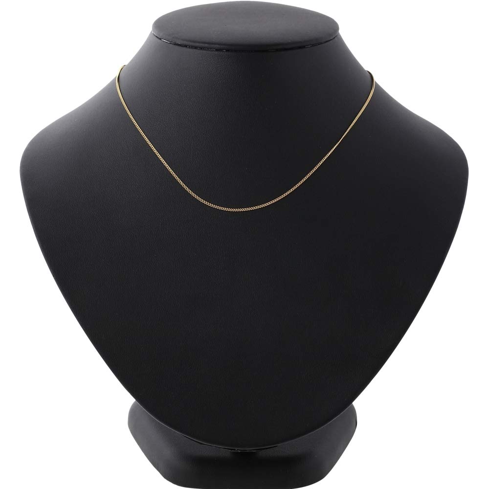 Goods 18K Yellow Gold Curb Chain for Men and with Clasp [Happy Shop] Necklace, 40cm, Double-Sided, Thin, 1.2mm Wide, Women,