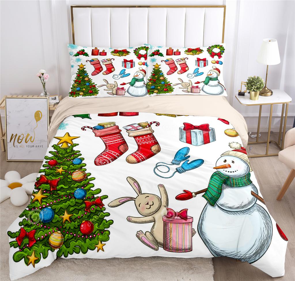 Happy Christmas Bedding Set 3D Printed Santa Claus Duvet Cover Set King Queen Double Size Kids Bedding Set No Bed Sheet Gifts