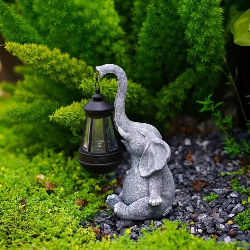 Crafts Solar Elephant Figurine Animal Ornaments Solar Powered Lantern  for Outdoor Landscape