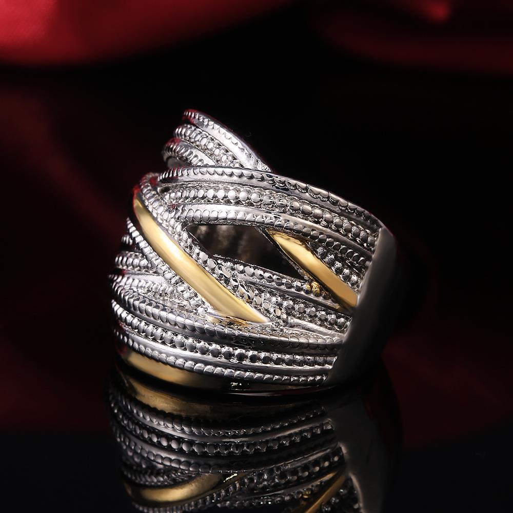 Huitan Personality Big Intersect Metallic OL Style CopperColor Gold Color Mix Office Lady Finger Rings Fashion Rings Jewelry