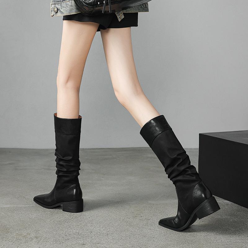 Maillard West Boots Splicing Pointed Tall Pile Boots Medium Boots
