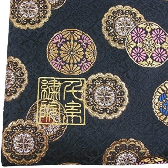 Senshishuin Nishijin Brocade Drawstring Bag Gold Circle Large (Lined) Crest/Black,