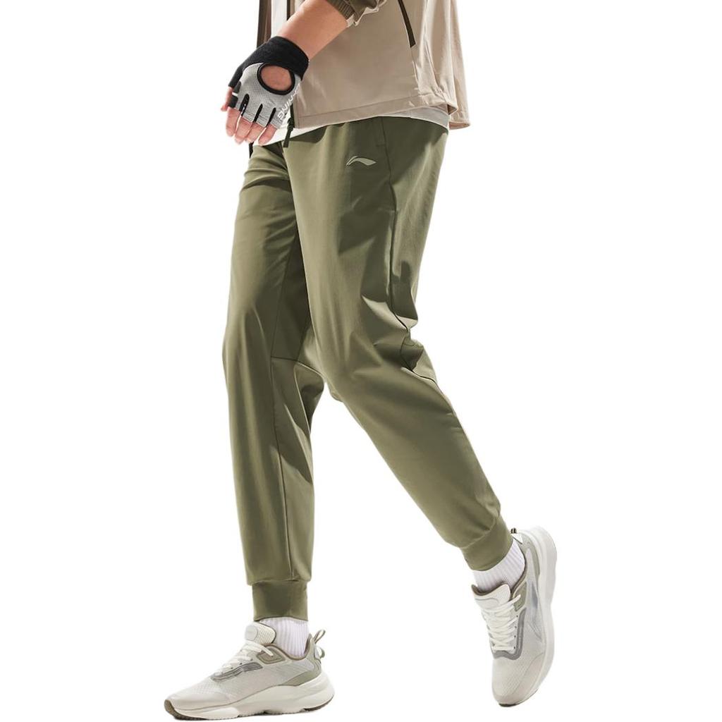 Li Ning Comfortable Casual Letter Print Tapered Running Knit Sports Pants Men Bottoms Lime AKYU415-9