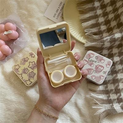 Travel Contact Lens Case With Mirror & Tweezers -For Women Men Cute Pink Love Niche Girl Style Companion Care Box Case