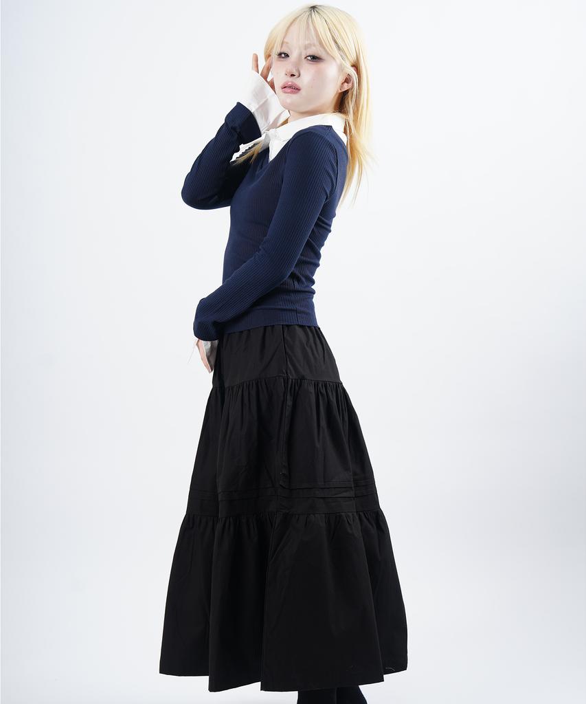 Starry Eyed Cotton Pintuck Long Tiered Skirt (Black)
