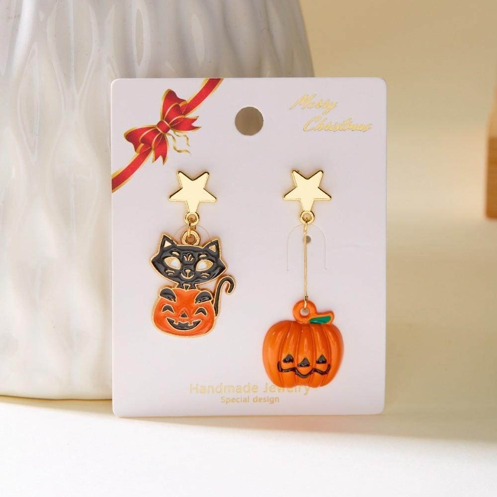 Enamel Halloween Earrings Star Pumpkin Dangle Earrings Exaggerated Ghost Ear Studs  Party
