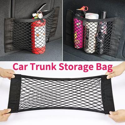 Universal Back Rear Trunk Seat Storage Bag Car Trunk Storage Mesh Auto Organizer Double-Deck Elastic String Net Magic Sticker Pocket Bag