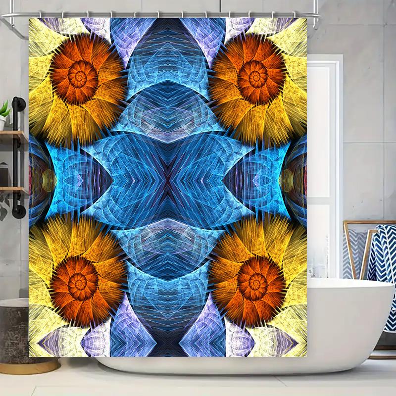 

Sunflower Mandala Shower Curtain Modern Blue Floral Design For Bathroom Decorations 3D Printed Waterproof Fabric Perfect Gift Id W60H190(CM)-1 Pcs