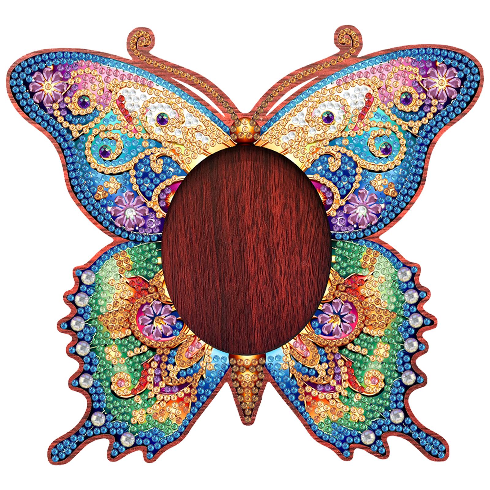 

Wooden DIY Butterfly Diamond Painting Kit with Stand Photo Frame Diamond Art Kits for Home Living Room Office Table Top Decor