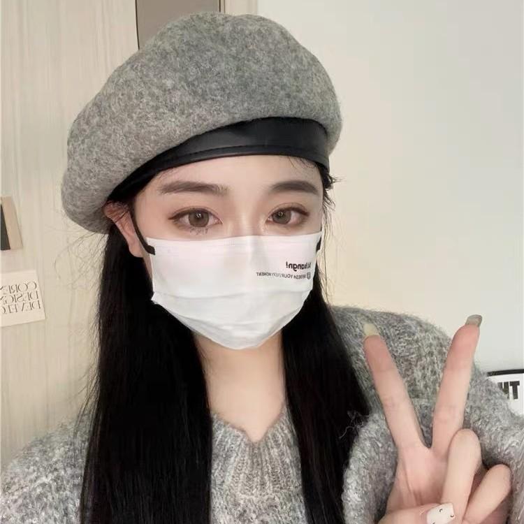 

Wool dome beret female autumn and winter face small fashion temperament painter hat leather brim literary and art newspaper children s hat Adjustable (55-58CM) рожевий