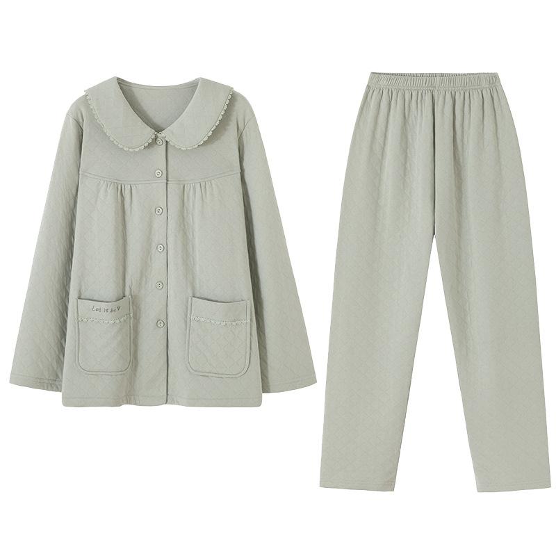 Pajamas Women'S Spring And Autumn Thickened Pure Cotton Long-Sleeved Women'S Autumn And Winter Padded Cotton Can Be Worn Outside Air Cotton