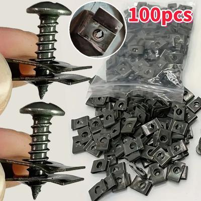 100 stuks Gemengde Auto Metaal Schroef Tappen Bevestiger Clip U-Type Clip met Schroef Roestwerende Bescherming Clip Schroef Gesp IJzerplaat