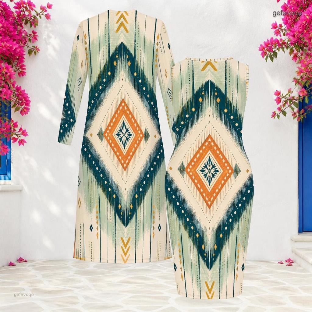 Women Plus Size Printed Two Piece Set Long Sleeve Open Front Cardigan Sleeveless Bodycon Dress