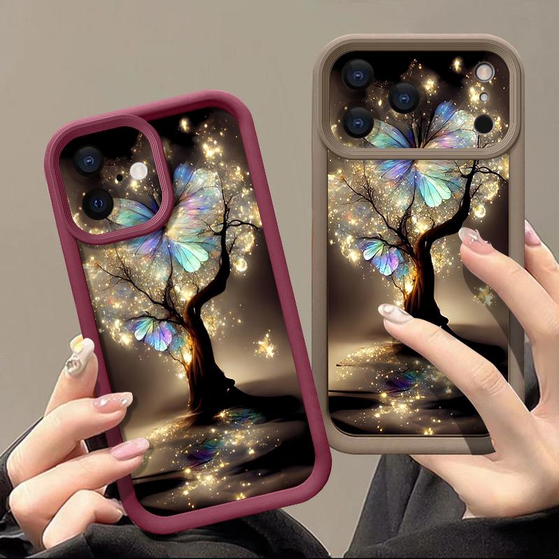 Shining Fantasy Tree Butterfly Case For iPhone 17 Pro Max Shockproof Silicone Bumper Cover For iPhone 16 Pro Max Funda iPhone 15 14 13 12 11 16E